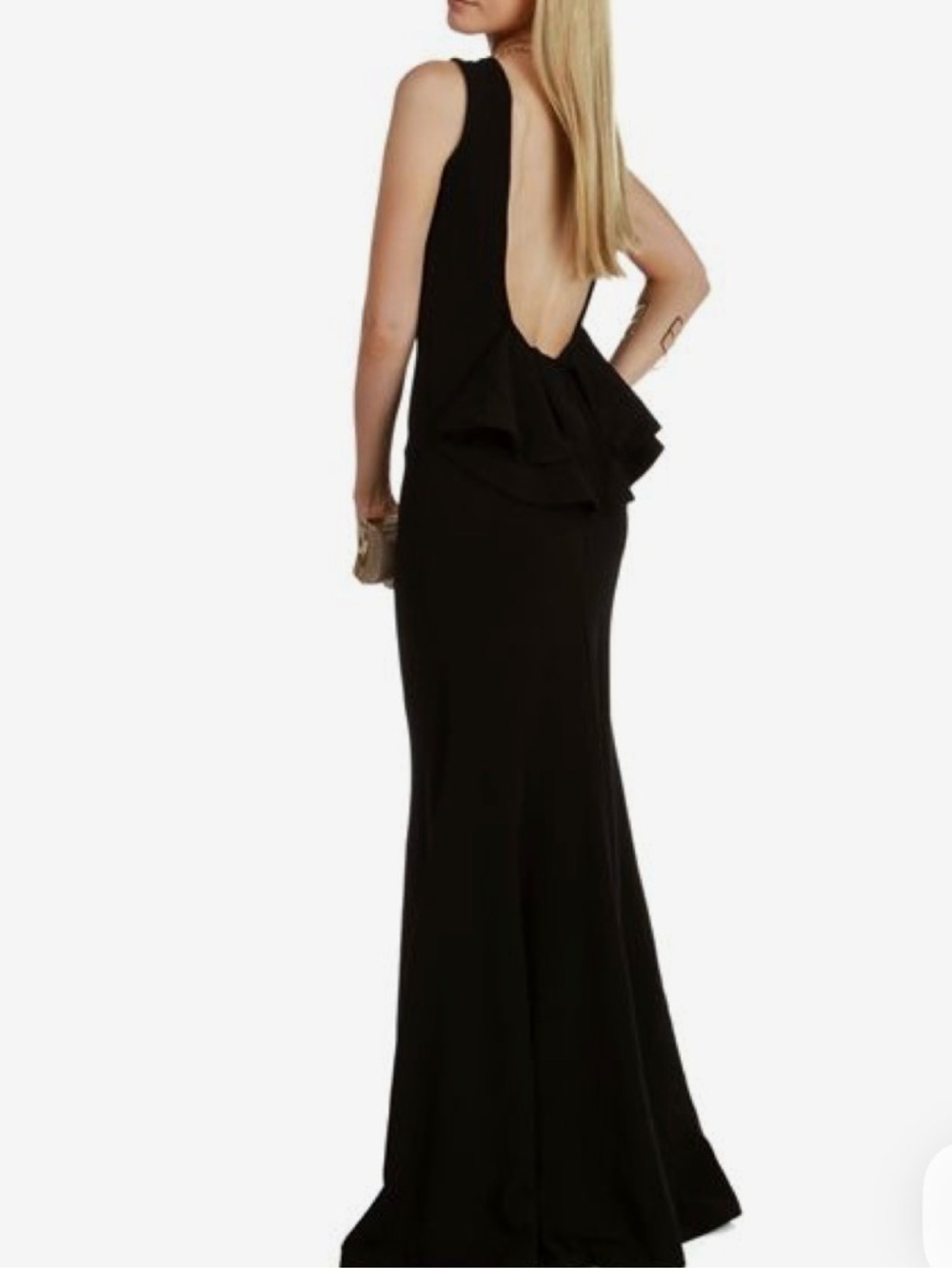 Windsor Black Backless Ruffle-Detail Evening Prom Gown Large